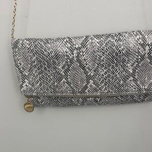 Snake-Print Foldover Clutch Shoulder Bag in Black & White